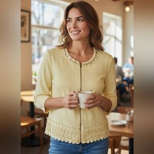 Ruby Rd Embellished Linen Blend Yellow Zip-Up Jacket Size 14P